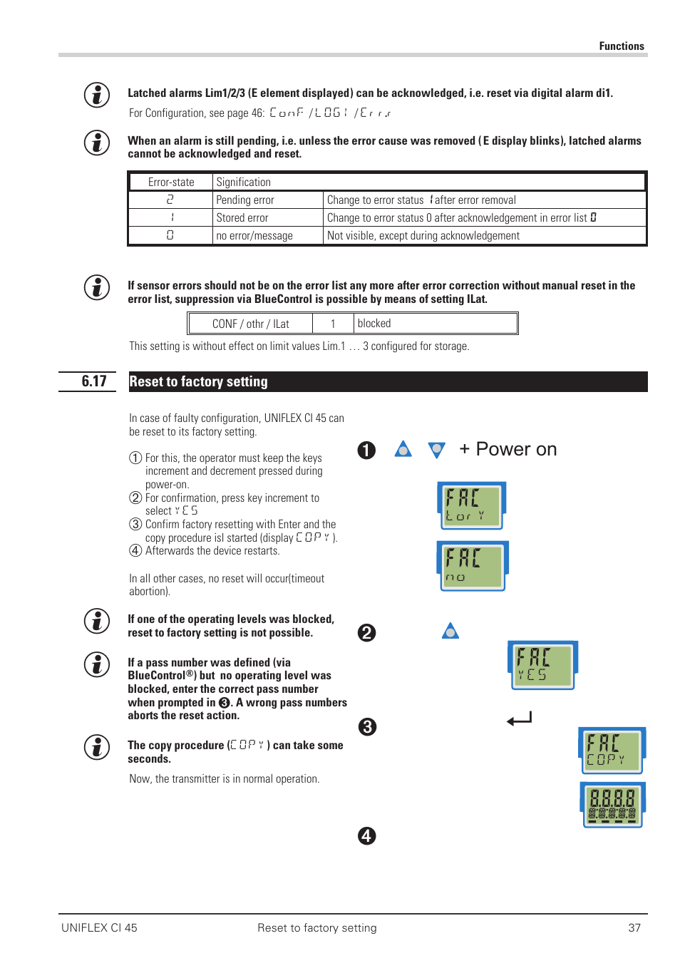 17 reset to factory setting 37, Power on | West Control Solutions CI 45 User Manual | Page 37 / 60