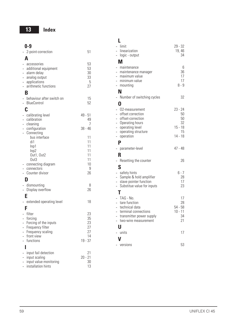 Index 59, Index | West Control Solutions CI 45 User Manual | Page 59 / 60