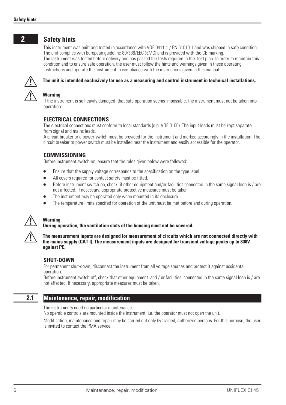 Safety hints 6, 1 maintenance, repair, modification 6, Maintenance 6 | Safety hints 6 - 7 | West Control Solutions CI 45 User Manual | Page 6 / 60
