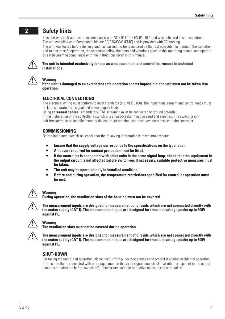 Safety hints 7, Safety hints 7 - 8 | West Control Solutions SG 45 User Manual | Page 7 / 56