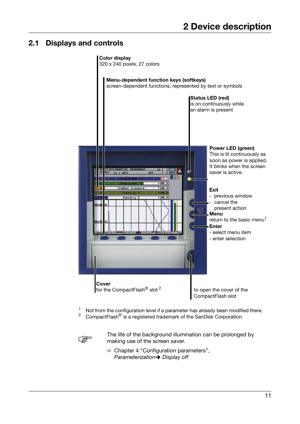 2 device description, 1 displays and controls, Device description | Displays and controls | West Control Solutions DataVU 5 User Manual | Page 11 / 136