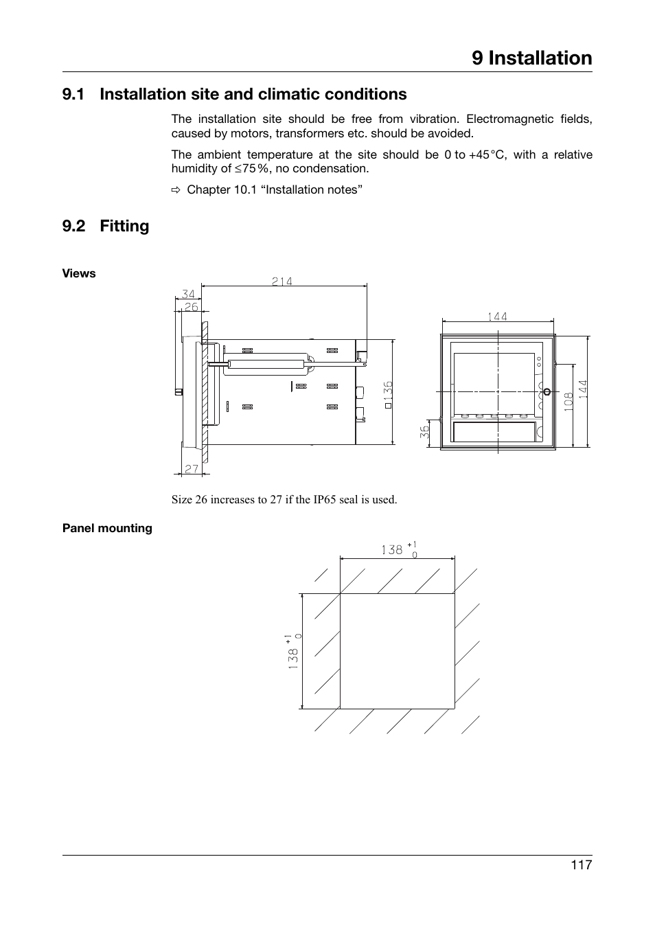 9 installation, 1 installation site and climatic conditions, 2 fitting | Installation, Installation site and climatic conditions, Fitting | West Control Solutions DataVU 5 User Manual | Page 117 / 136