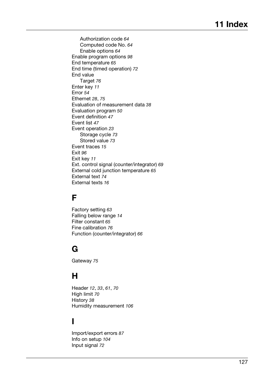 11 index | West Control Solutions DataVU 5 User Manual | Page 127 / 136