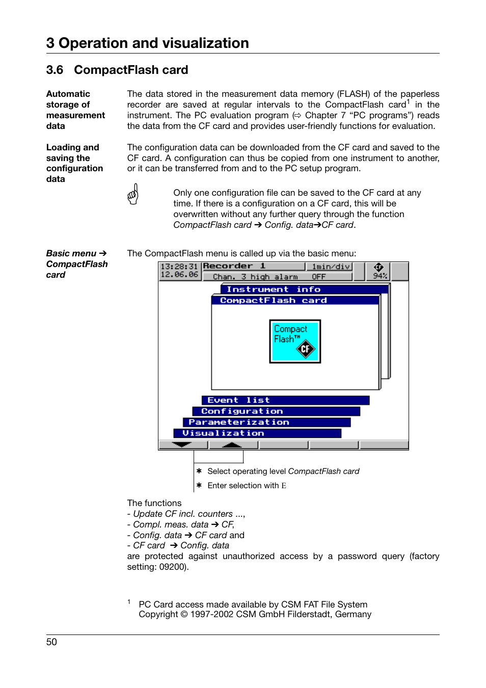 6 compactflash card, Compactflash card, Chapter 3.6 “compactflash card | 3 operation and visualization | West Control Solutions DataVU 5 User Manual | Page 50 / 136
