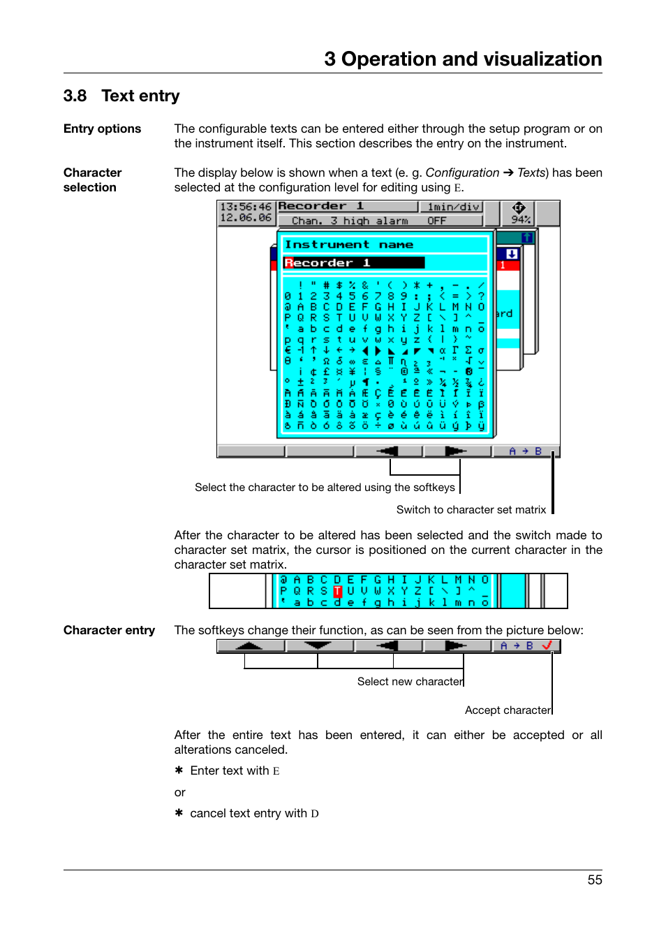 8 text entry, Text entry, 3 operation and visualization | West Control Solutions DataVU 5 User Manual | Page 55 / 136