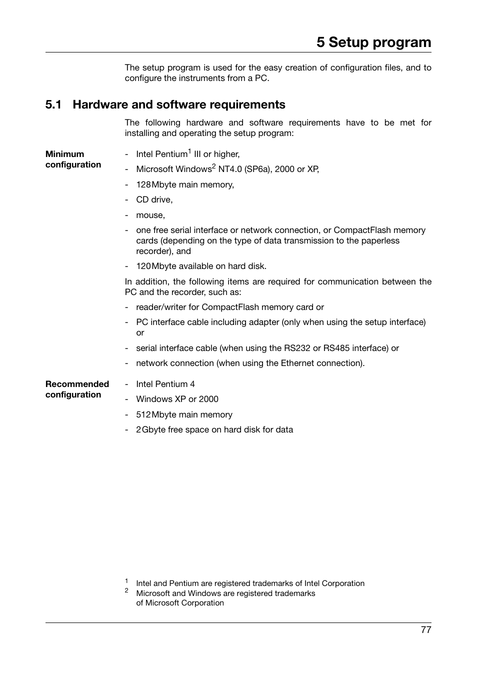 5 setup program, 1 hardware and software requirements, Setup program | Hardware and software requirements | West Control Solutions DataVU 5 User Manual | Page 77 / 136
