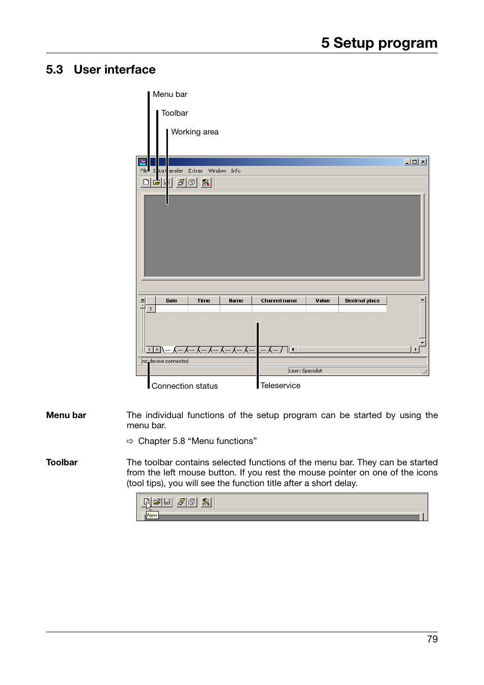 3 user interface, User interface, 5 setup program | West Control Solutions DataVU 5 User Manual | Page 79 / 136