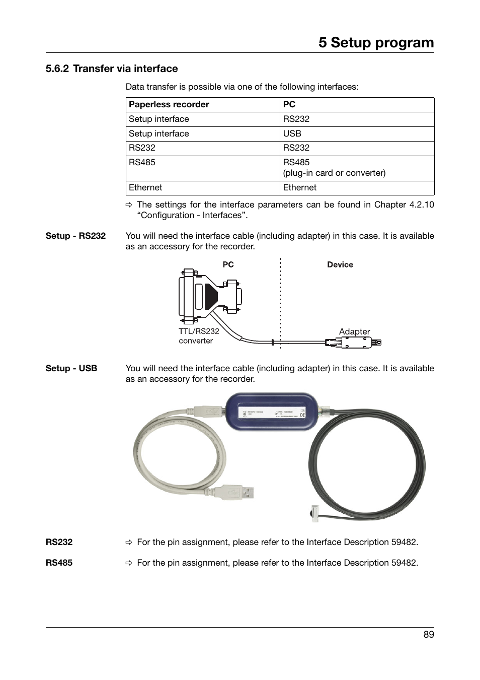 2 transfer via interface, 5 setup program | West Control Solutions DataVU 5 User Manual | Page 89 / 136