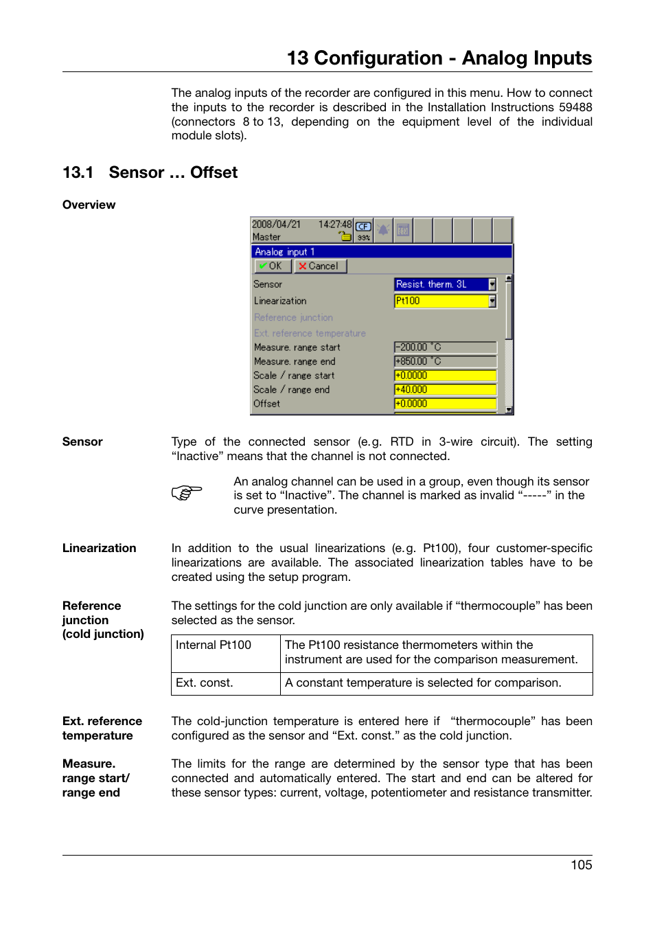 13 configuration - analog inputs, 1 sensor … offset, Configuration - analog inputs | Sensor … offset, Chapter 13 “configuration - analog inputs | West Control Solutions DataVU 7 User Manual | Page 105 / 208