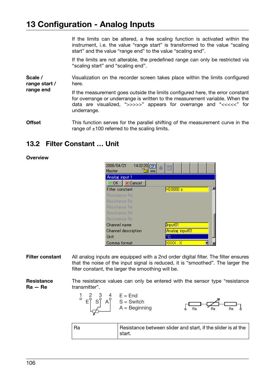 2 filter constant … unit, Filter constant … unit, 13 configuration - analog inputs | West Control Solutions DataVU 7 User Manual | Page 106 / 208