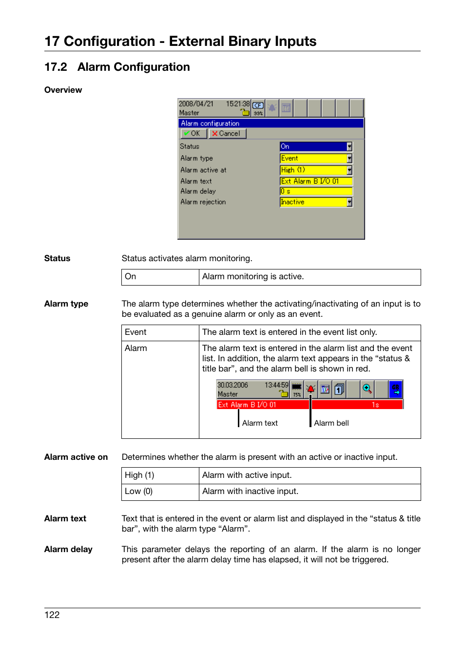 2 alarm configuration, Alarm configuration, Chapter 17.2 “alarm configuration | 17 configuration - external binary inputs | West Control Solutions DataVU 7 User Manual | Page 122 / 208