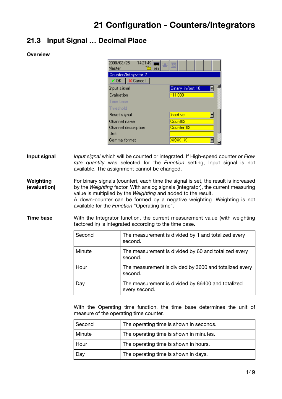 3 input signal … decimal place, Input signal … decimal place, 21 configuration - counters/integrators | West Control Solutions DataVU 7 User Manual | Page 149 / 208