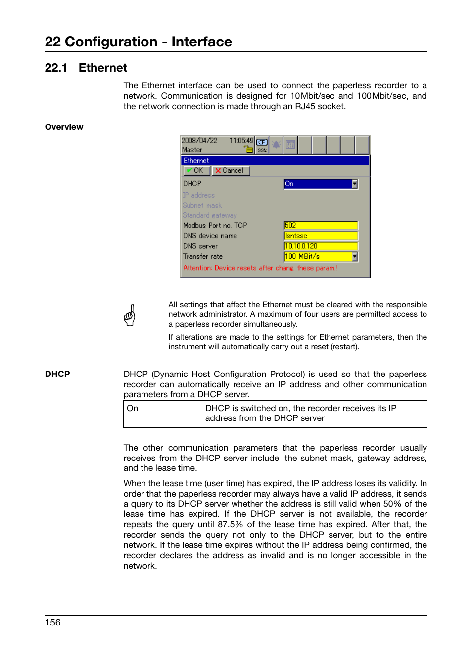 1 ethernet, Ethernet, 22 configuration - interface | West Control Solutions DataVU 7 User Manual | Page 156 / 208