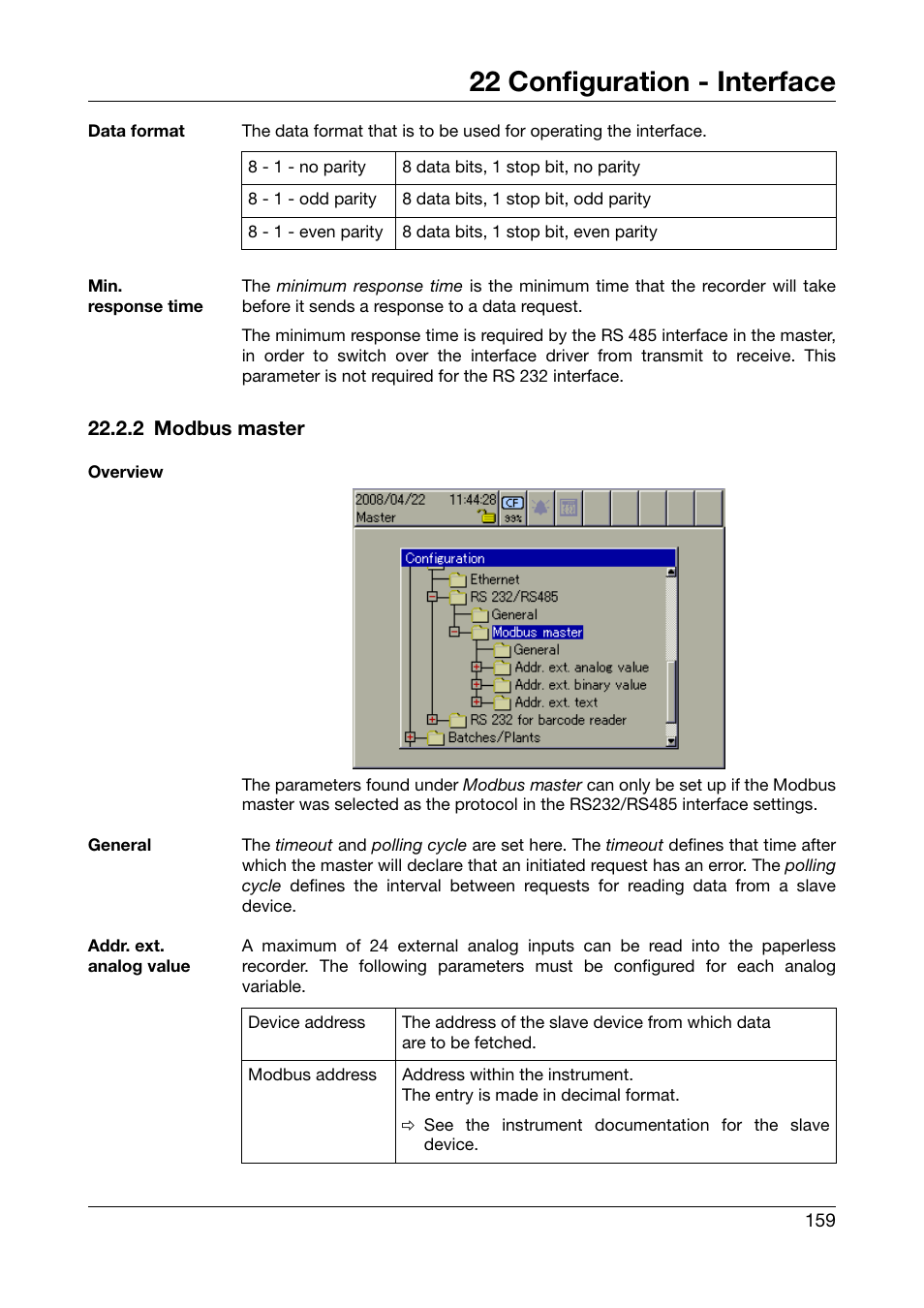 2 modbus master, 22 configuration - interface | West Control Solutions DataVU 7 User Manual | Page 159 / 208