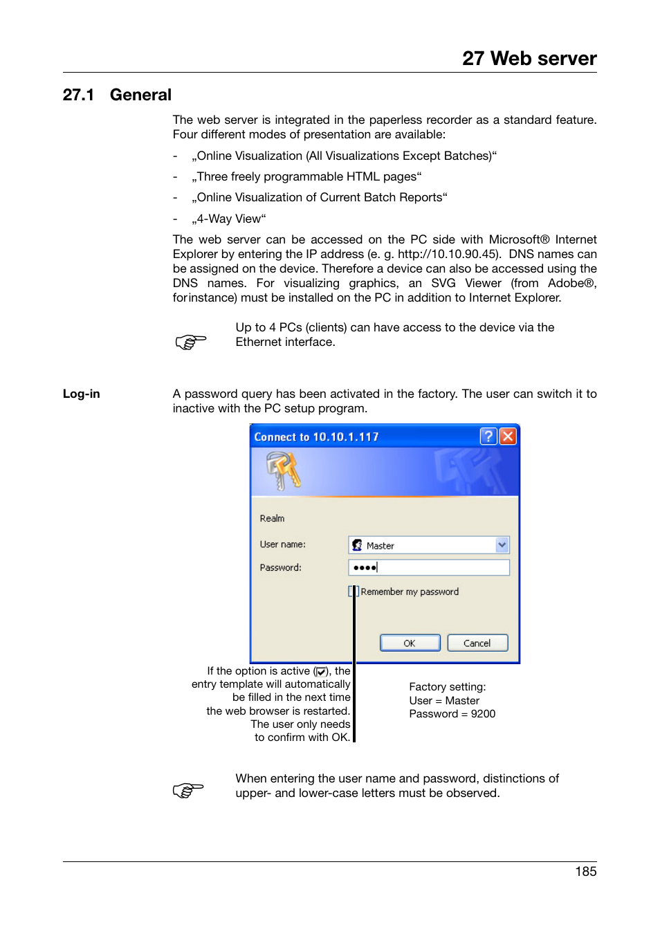 27 web server, 1 general, Web server | General | West Control Solutions DataVU 7 User Manual | Page 185 / 208