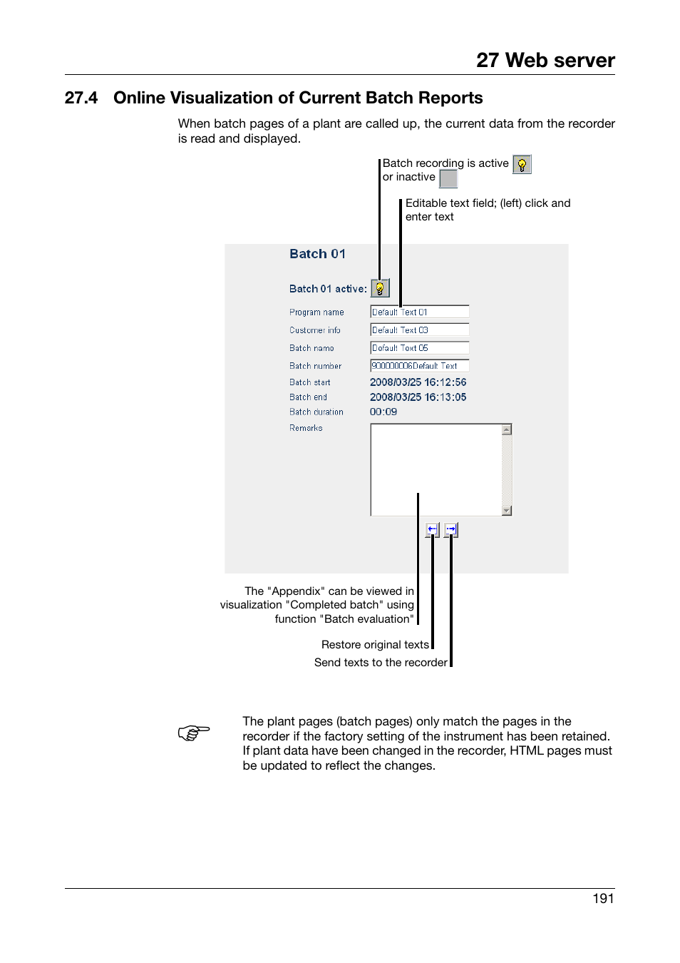 4 online visualization of current batch reports, Online visualization of current batch reports, Chapter 27.4 | 27 web server | West Control Solutions DataVU 7 User Manual | Page 191 / 208