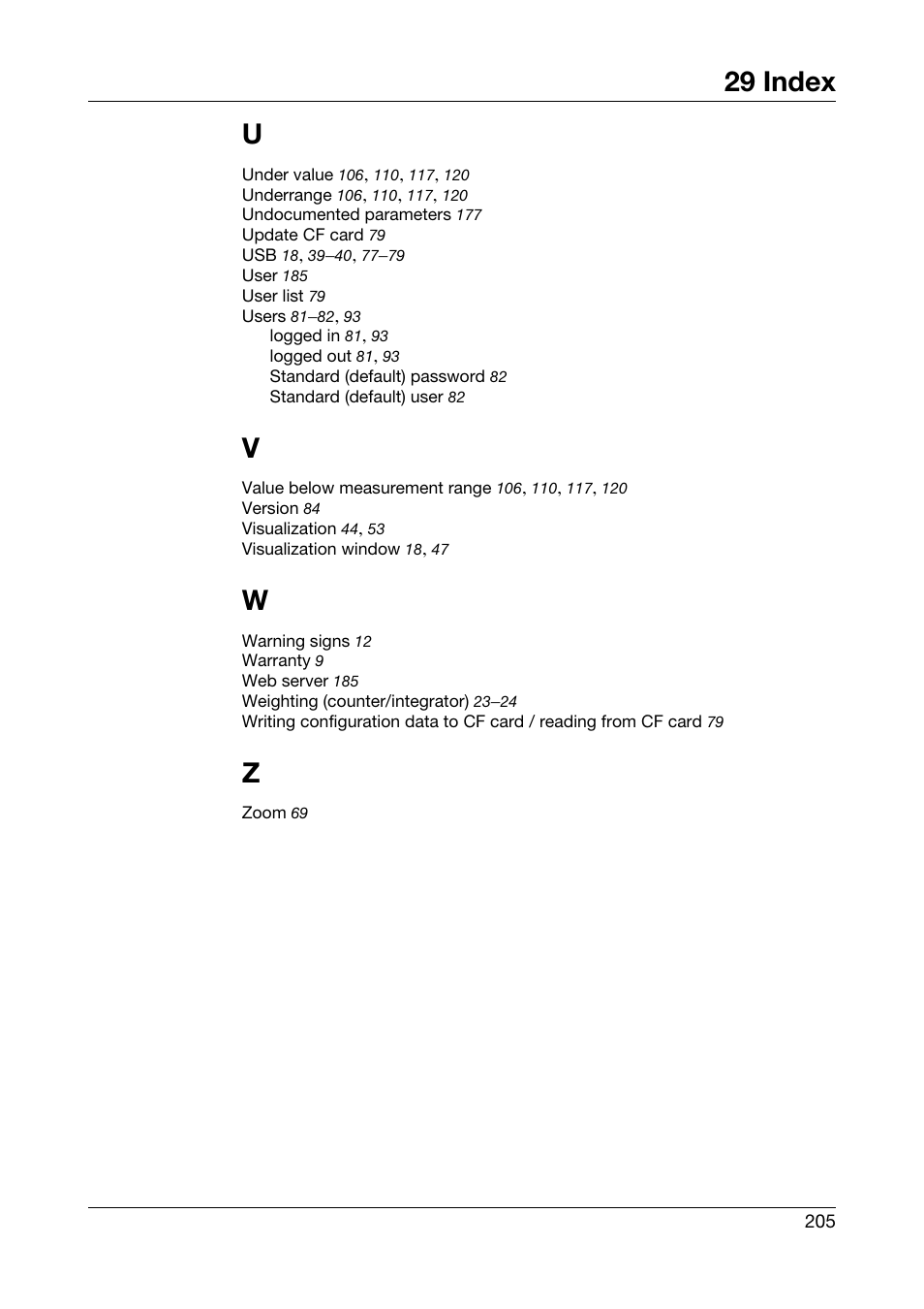 29 index u | West Control Solutions DataVU 7 User Manual | Page 205 / 208