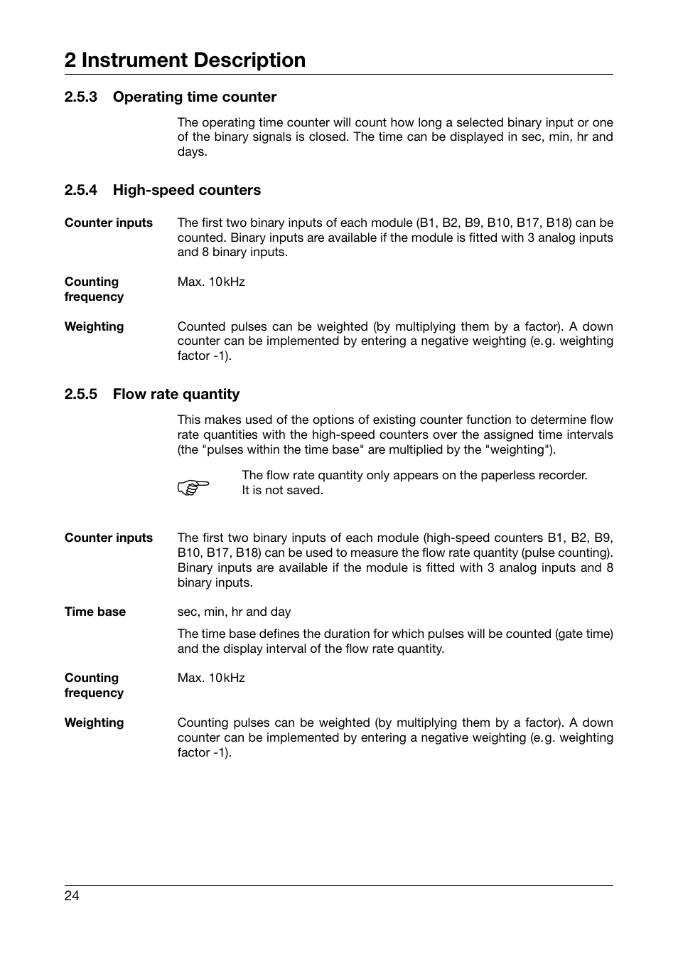 3 operating time counter, 4 high-speed counters, 5 flow rate quantity | Operating time counter, High-speed counters, Flow rate quantity, 2 instrument description | West Control Solutions DataVU 7 User Manual | Page 24 / 208