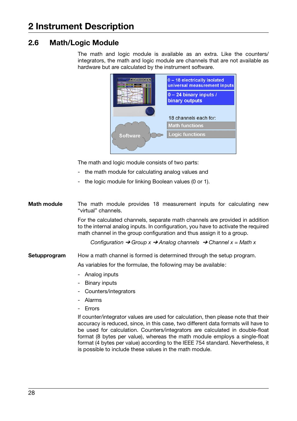 6 math/logic module, Math/logic module, 2 instrument description | West Control Solutions DataVU 7 User Manual | Page 28 / 208