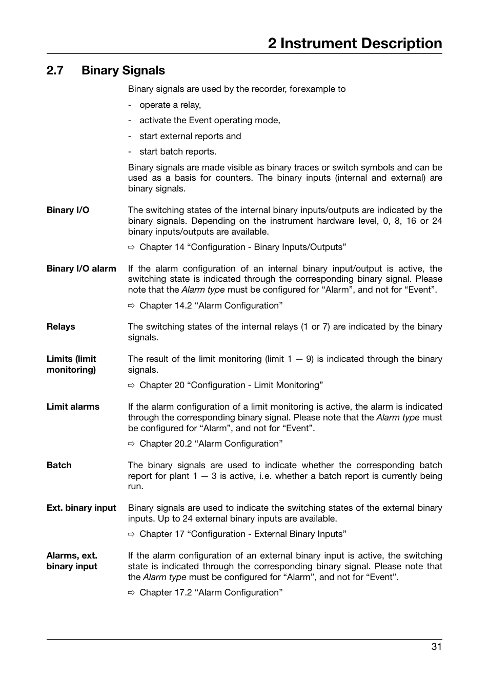 7 binary signals, Binary signals, 2 instrument description | West Control Solutions DataVU 7 User Manual | Page 31 / 208