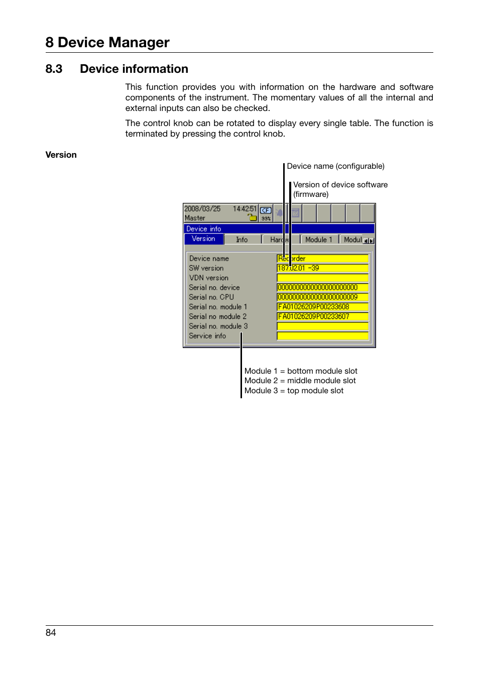 3 device information, Device information, 8 device manager | West Control Solutions DataVU 7 User Manual | Page 84 / 208