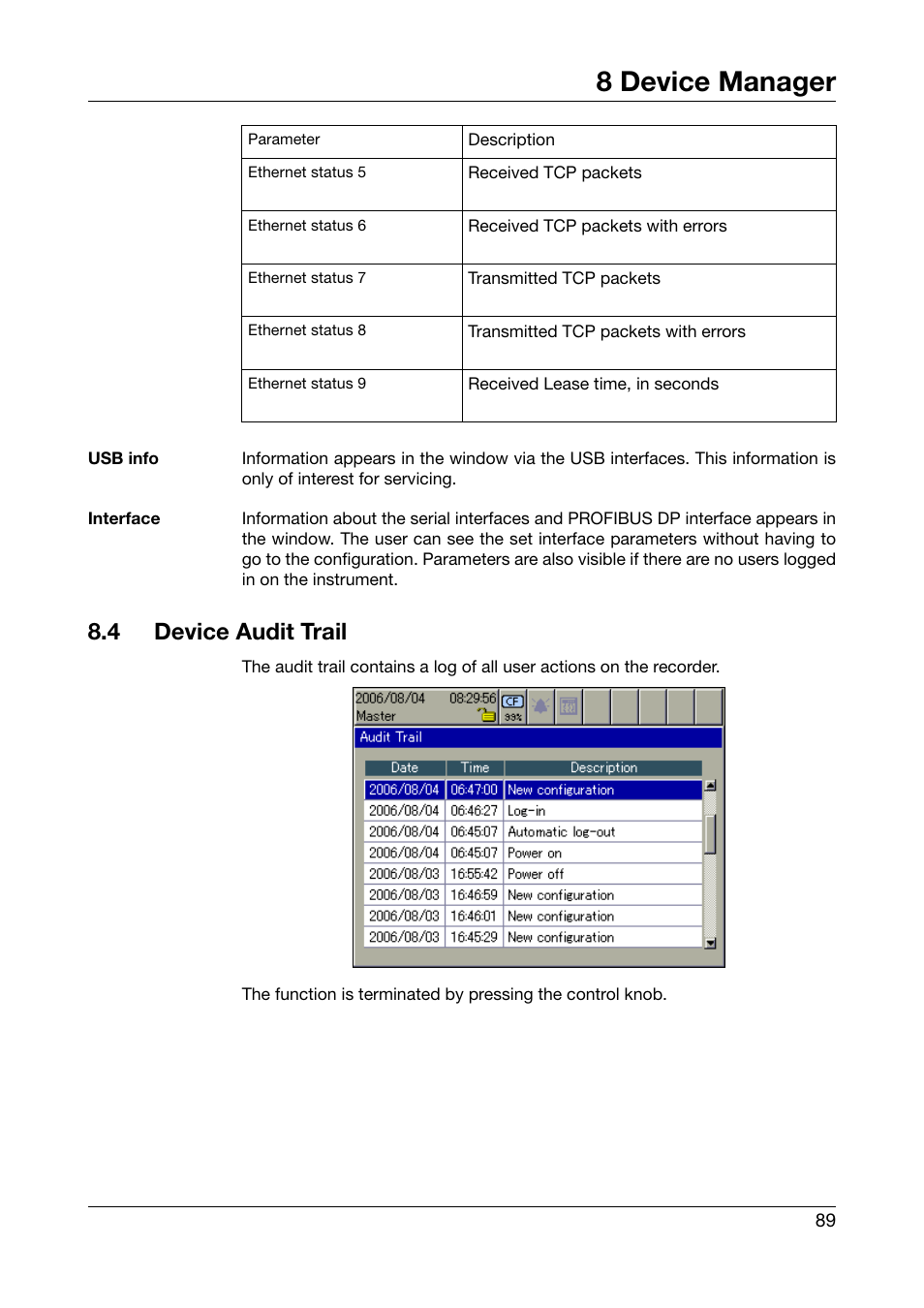 4 device audit trail, Device audit trail, 8 device manager | West Control Solutions DataVU 7 User Manual | Page 89 / 208