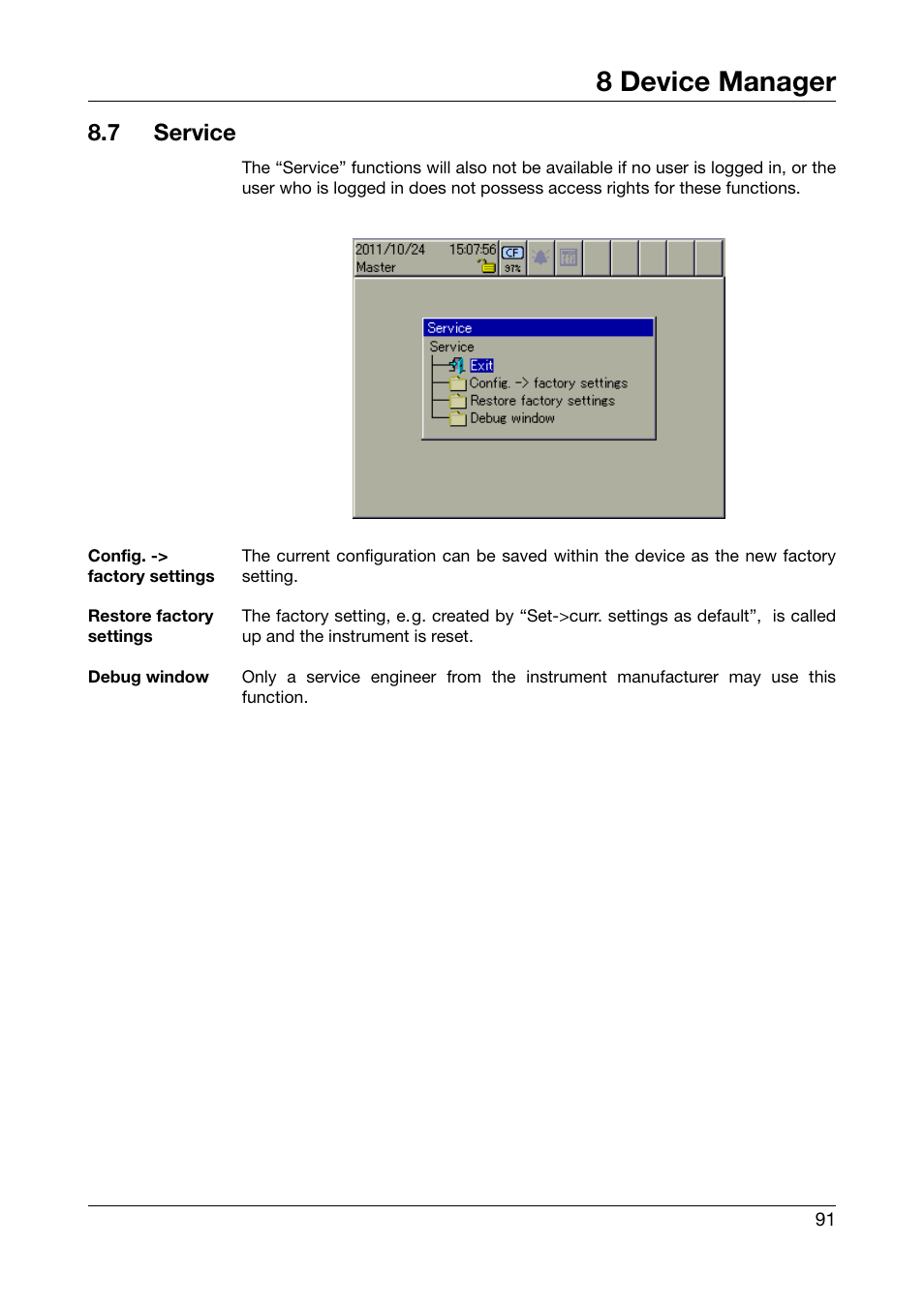 7 service, Service, 8 device manager | West Control Solutions DataVU 7 User Manual | Page 91 / 208