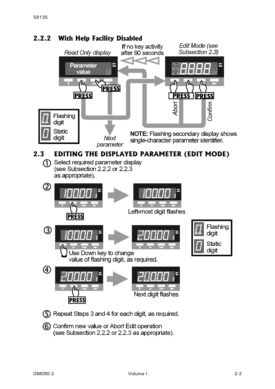 With help facility disabled, Editing the displayed parameter (edit mode) | West Control Solutions N8080 (for 1xxx) User Manual | Page 9 / 40