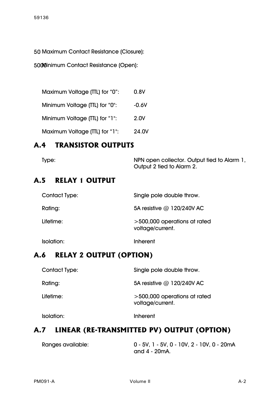 Transistor outputs, Relay 1 output, Relay 2 output (option) | Linear (re-transmitted pv) output (option) | West Control Solutions N8080 (for 2xxx) User Manual | Page 37 / 39