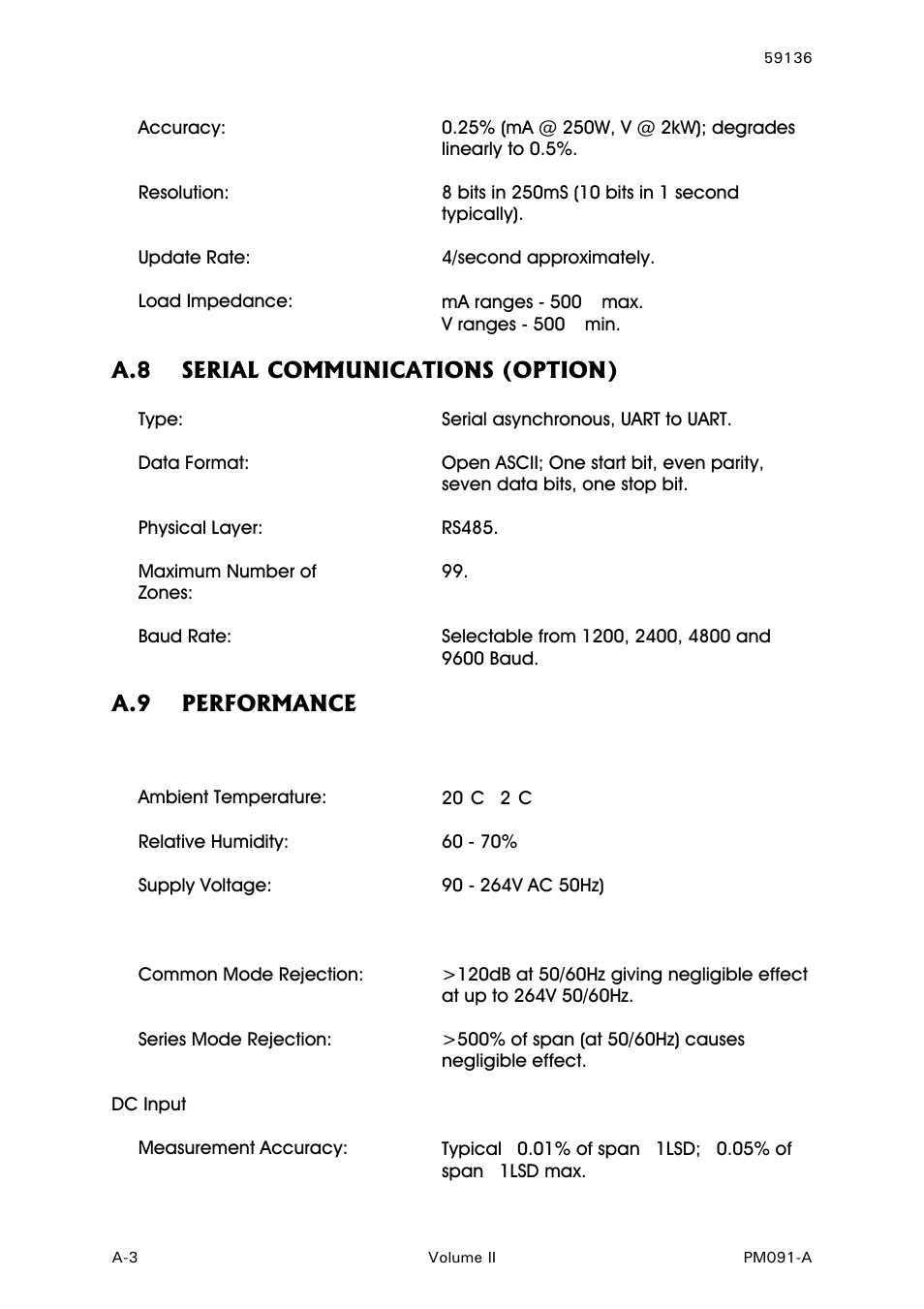 Serial communications (option), Performance, Reference conditions | Performance under reference conditions | West Control Solutions N8080 (for 2xxx) User Manual | Page 38 / 39