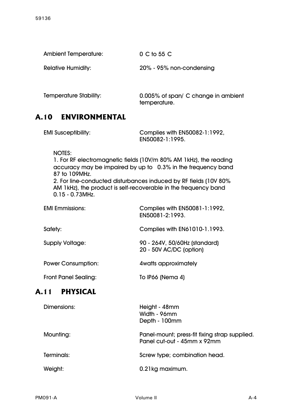 Operating conditions, Performance under operating conditions, Environmental | Physical | West Control Solutions N8080 (for 2xxx) User Manual | Page 39 / 39