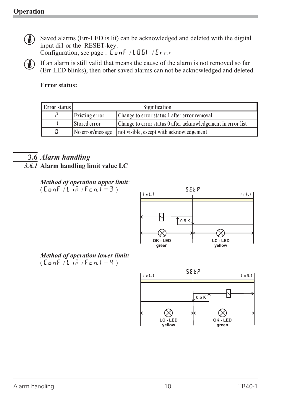 5 maintenance manager / error list 10, Error list 10, Maintenance manager 10 | 6 alarm handling, Operation | West Control Solutions TB 40-1 Temperature Monitor User Manual | Page 10 / 32
