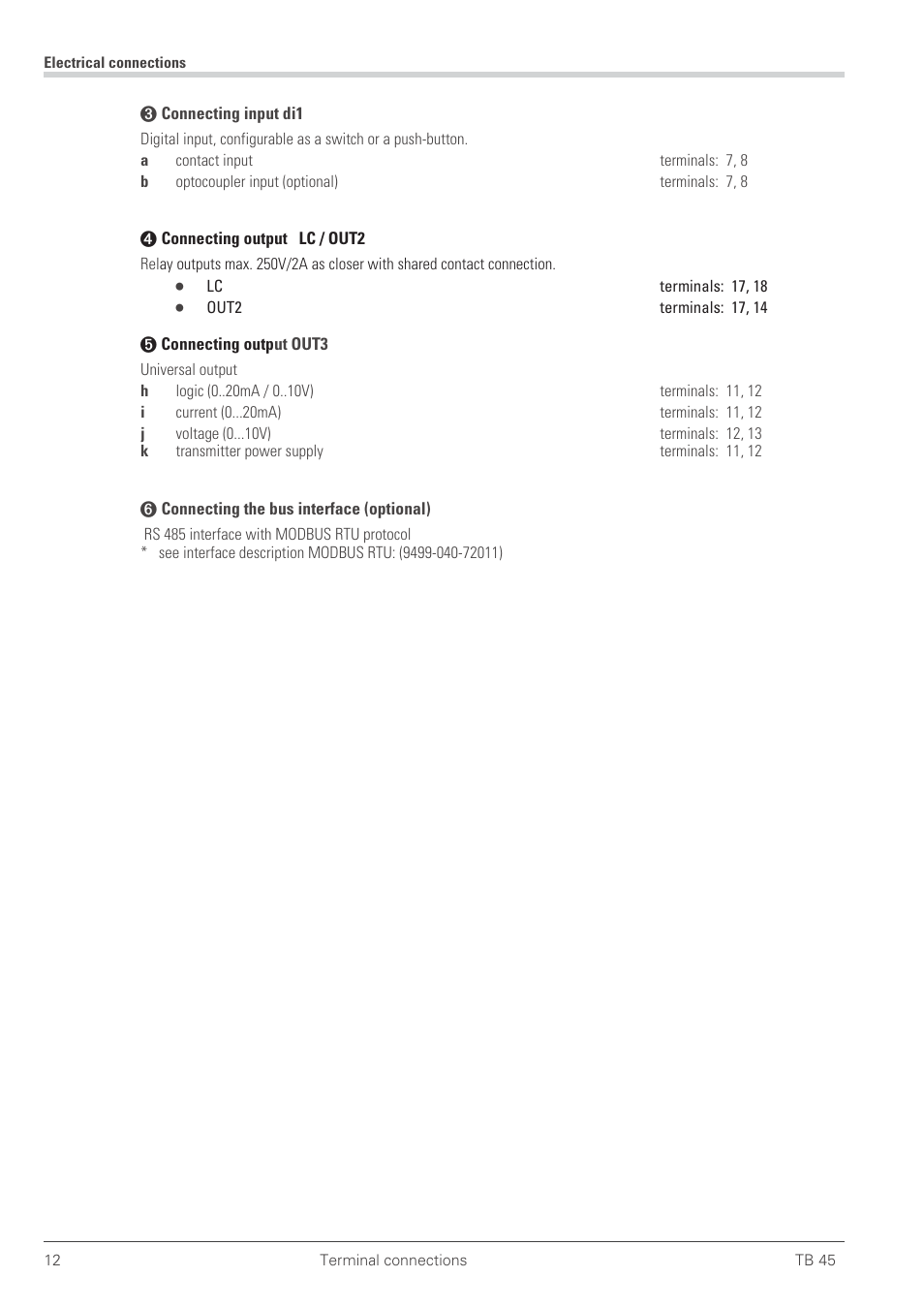 Bus interface 12, Di1 12, Out1, out2 12 | Out3 12 | West Control Solutions TB 45 Temperature Limiter User Manual | Page 12 / 51