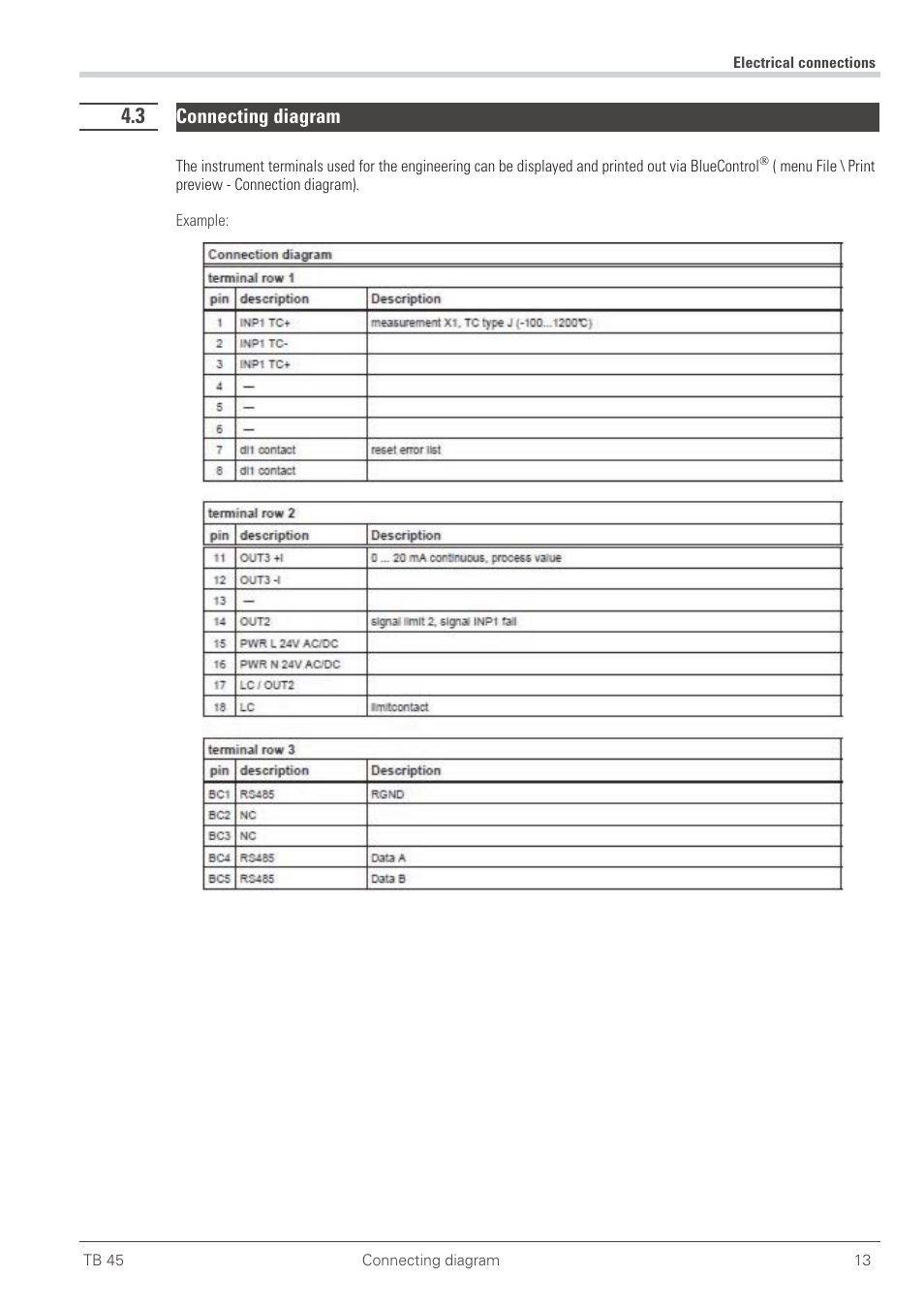 3 anschlussplan 13, Anschlussplan, Connecting diagram | West Control Solutions TB 45 Temperature Limiter User Manual | Page 13 / 51