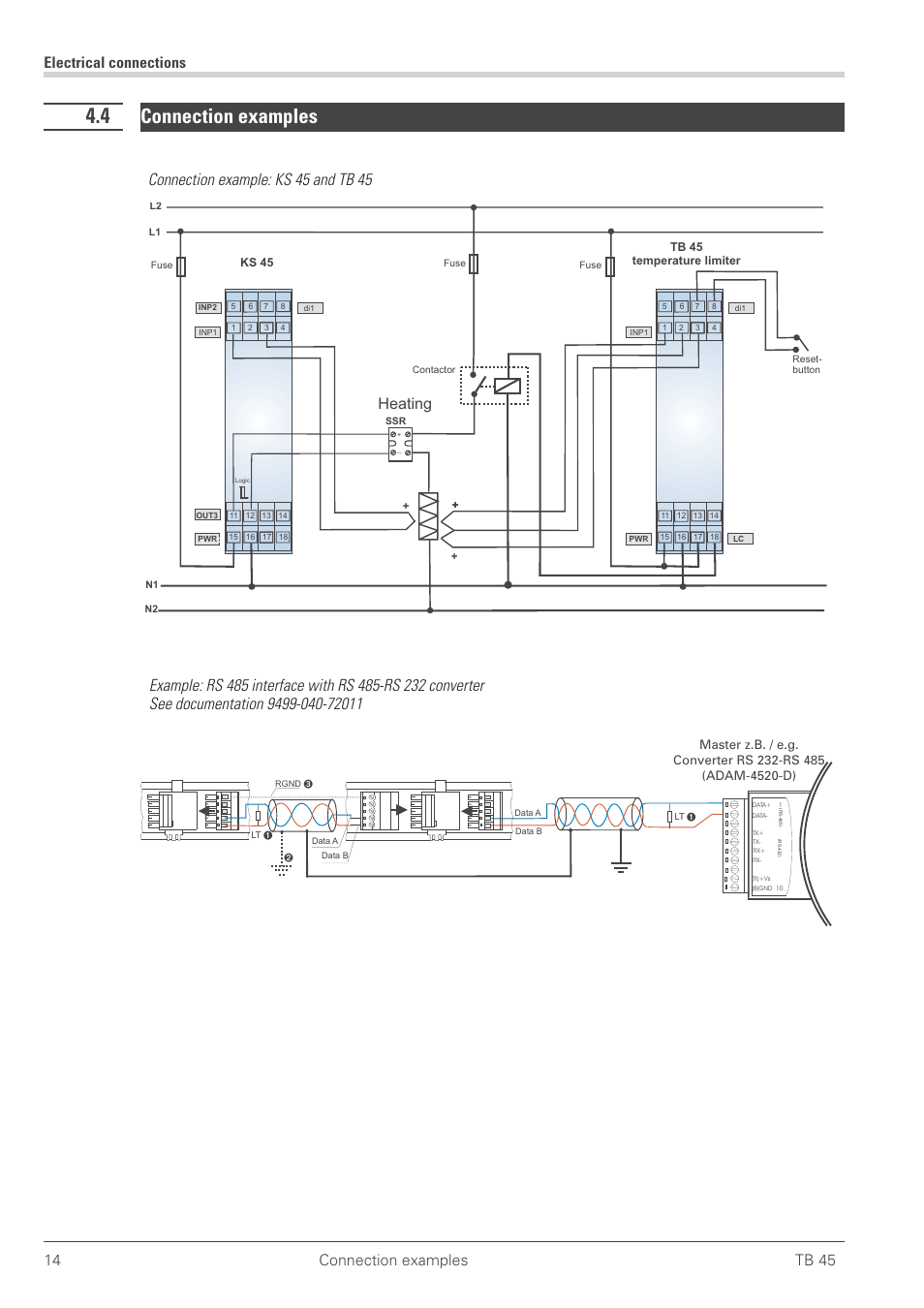 4 con nec tion ex am ples 14, Connection examples, Heating | Connection example: ks 45 and tb 45 | West Control Solutions TB 45 Temperature Limiter User Manual | Page 14 / 51