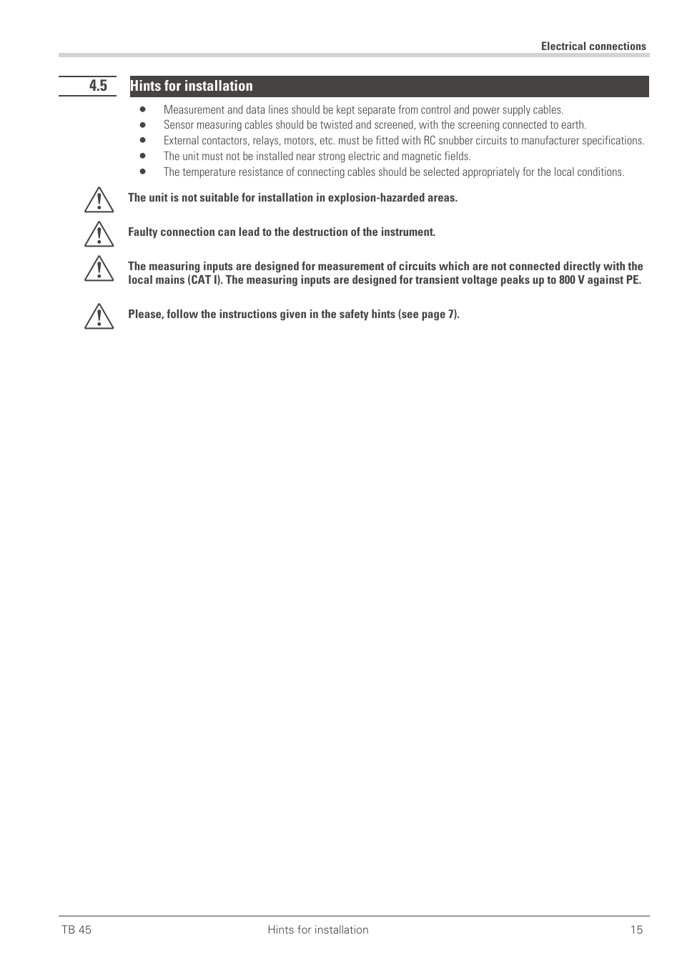 5 hints for installation 15, Hints for installation 15, Hints for installation | West Control Solutions TB 45 Temperature Limiter User Manual | Page 15 / 51