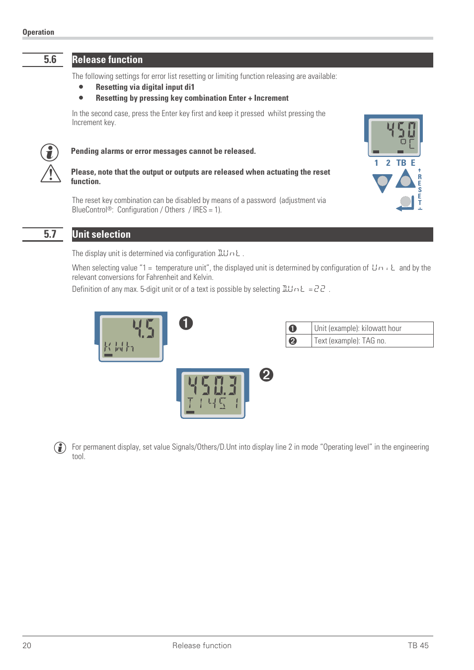 6 release function 20, 7 unit selection 20, Tag -no. 20 | Release function, Unit selection, Kwh дььь | West Control Solutions TB 45 Temperature Limiter User Manual | Page 20 / 51