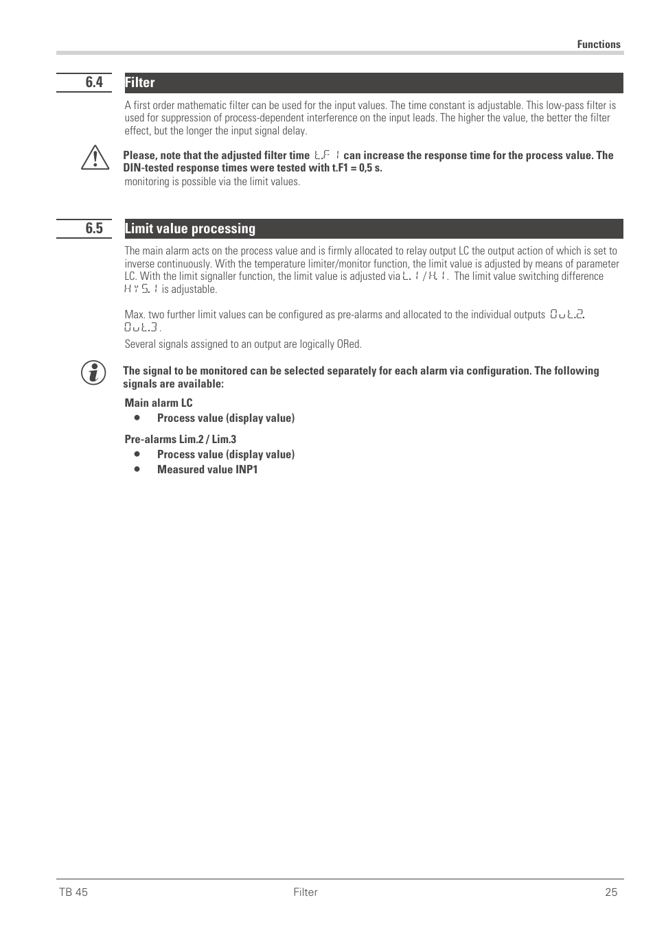 4 filter 25, 5 limit value processing 25, Filter 25 | Limit values 25 - 27, Filter, Limit value processing | West Control Solutions TB 45 Temperature Limiter User Manual | Page 25 / 51