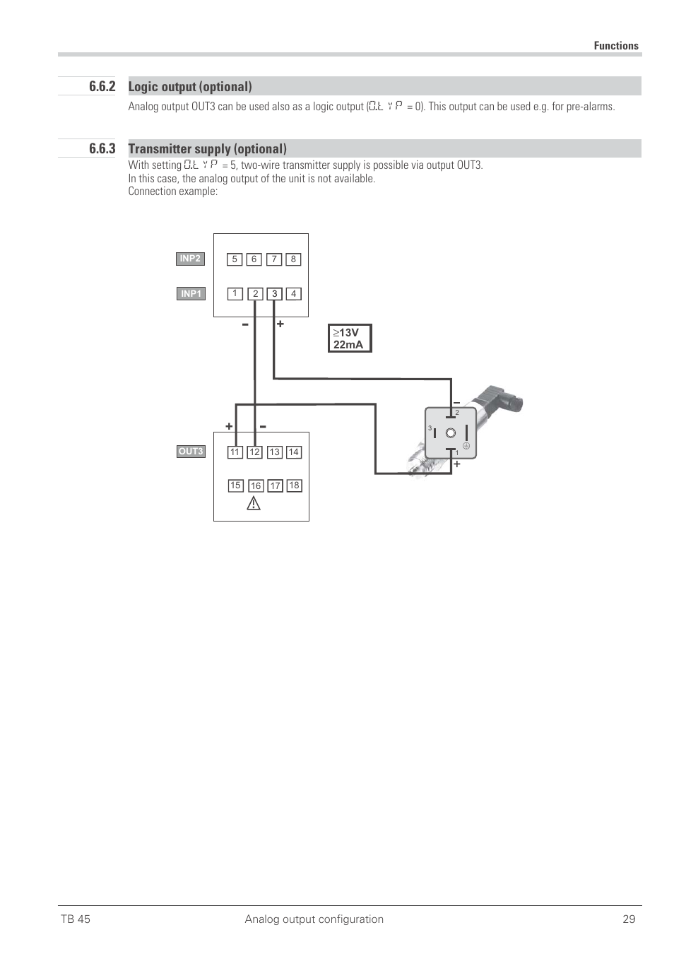 2 logic output (optional) 29, 3 transmitter supply (optional) 29, Logic output 29 | Transmitter supply 29, Logic output (optional), Transmitter supply (optional) | West Control Solutions TB 45 Temperature Limiter User Manual | Page 29 / 51