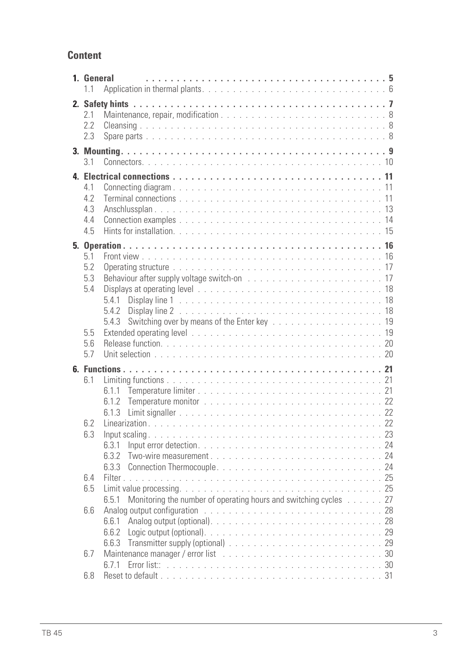 Content | West Control Solutions TB 45 Temperature Limiter User Manual | Page 3 / 51