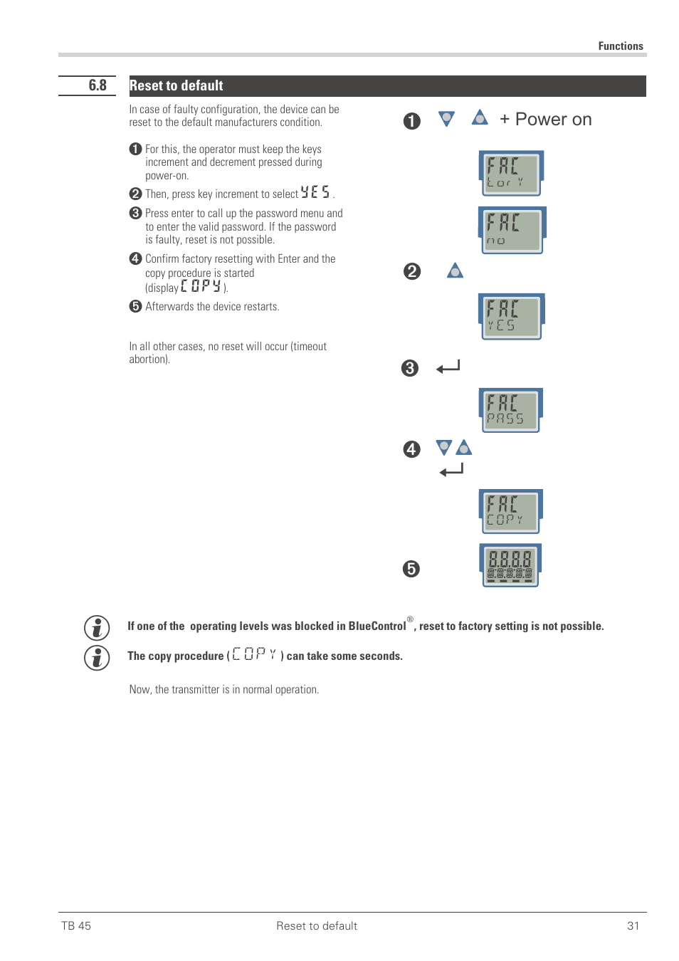 8 reset to default 31, Reset to default, Power on | West Control Solutions TB 45 Temperature Limiter User Manual | Page 31 / 51