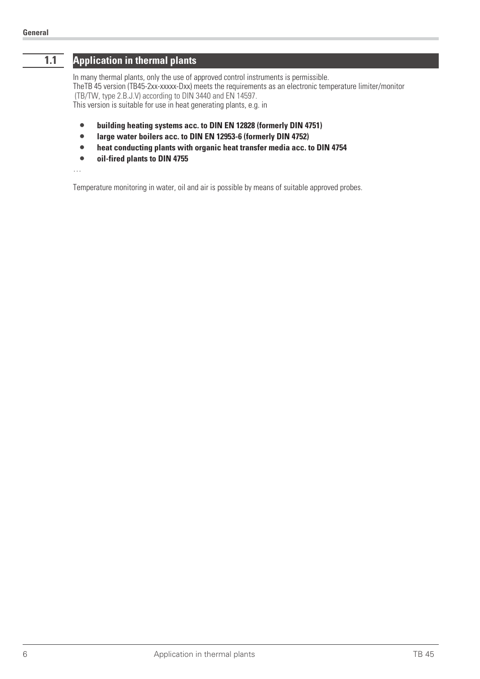 1 application in thermal plants 6, Application in thermal plants | West Control Solutions TB 45 Temperature Limiter User Manual | Page 6 / 51