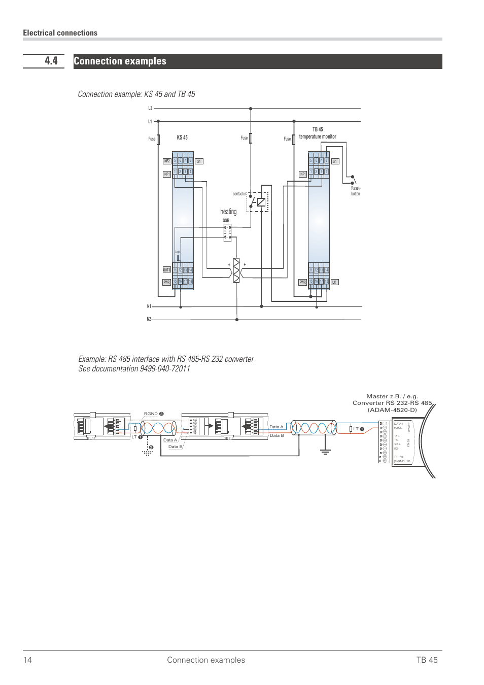 4 con nec tion ex am ples 14, Connection examples, Heating | Connection example: ks 45 and tb 45 | West Control Solutions TB 45 Temperature Monitor User Manual | Page 14 / 52