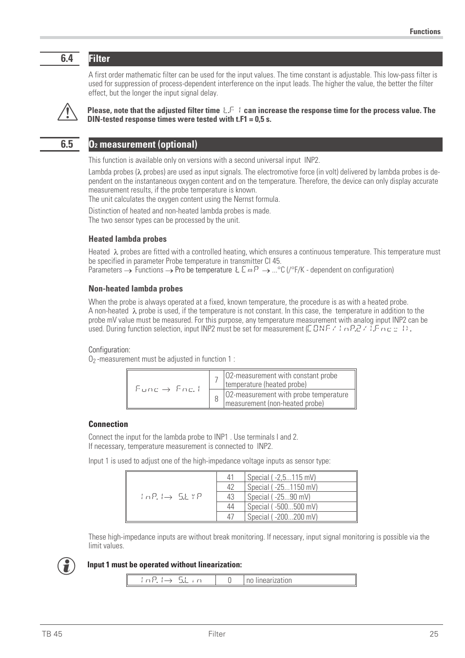 4 filter 25, 5 o2 measurement (optional) 25, Filter 25 | O2-measurement 25, Filter, Measurement (optional) | West Control Solutions TB 45 Temperature Monitor User Manual | Page 25 / 52