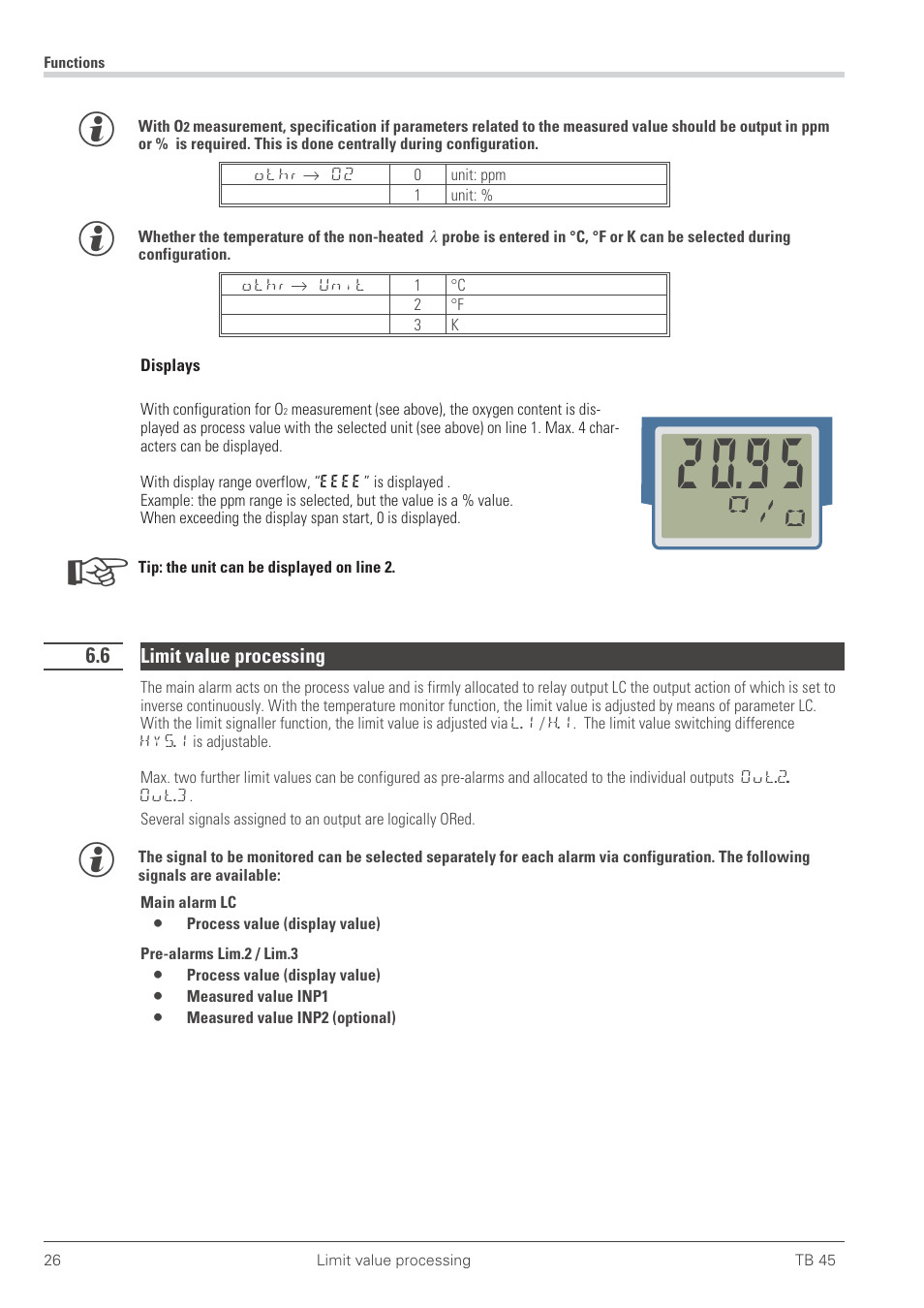 6 limit value processing 26, Limit values 26 - 27, Limit value processing | Üû/o | West Control Solutions TB 45 Temperature Monitor User Manual | Page 26 / 52