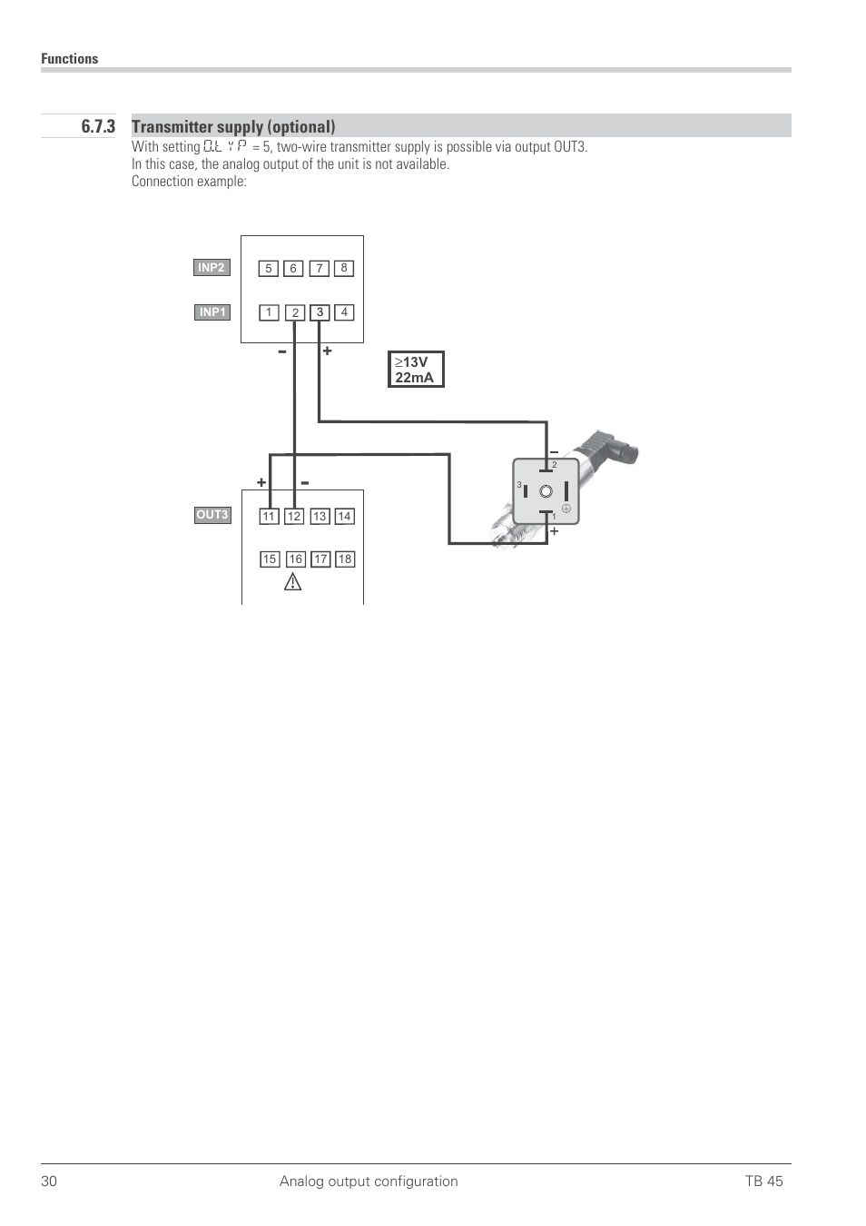 3 transmitter supply (optional) 30, Transmitter supply 30, 3 transmitter supply (optional) | Transmitter supply (optional) | West Control Solutions TB 45 Temperature Monitor User Manual | Page 30 / 52