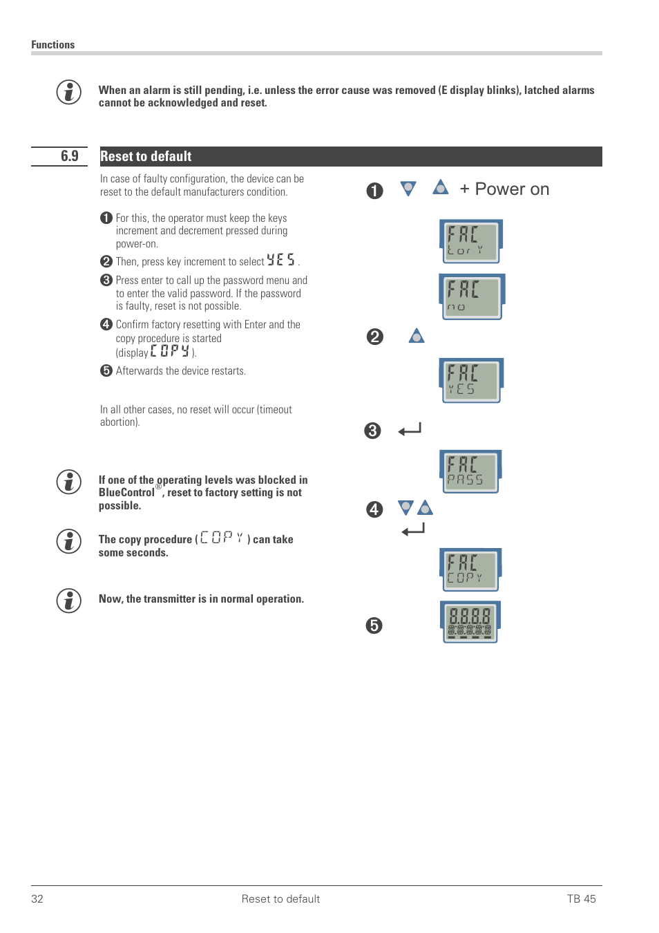 9 reset to default 32, Reset to default | West Control Solutions TB 45 Temperature Monitor User Manual | Page 32 / 52