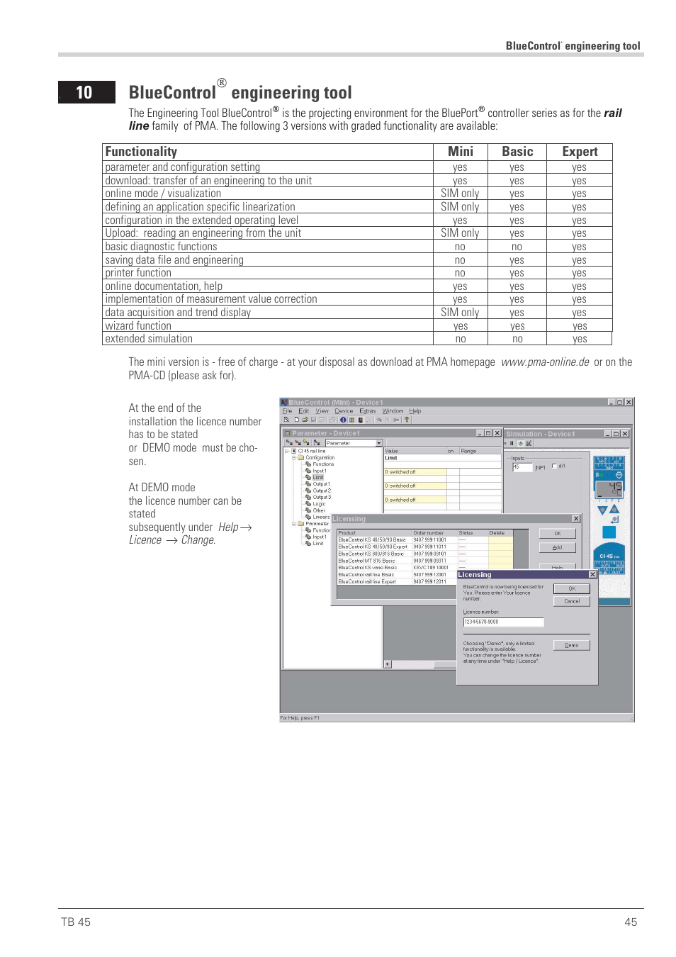 Bluecontrolò engineering tool 45, Bluecontrol engineering tool, 10 bluecontrol engineering tool | West Control Solutions TB 45 Temperature Monitor User Manual | Page 45 / 52