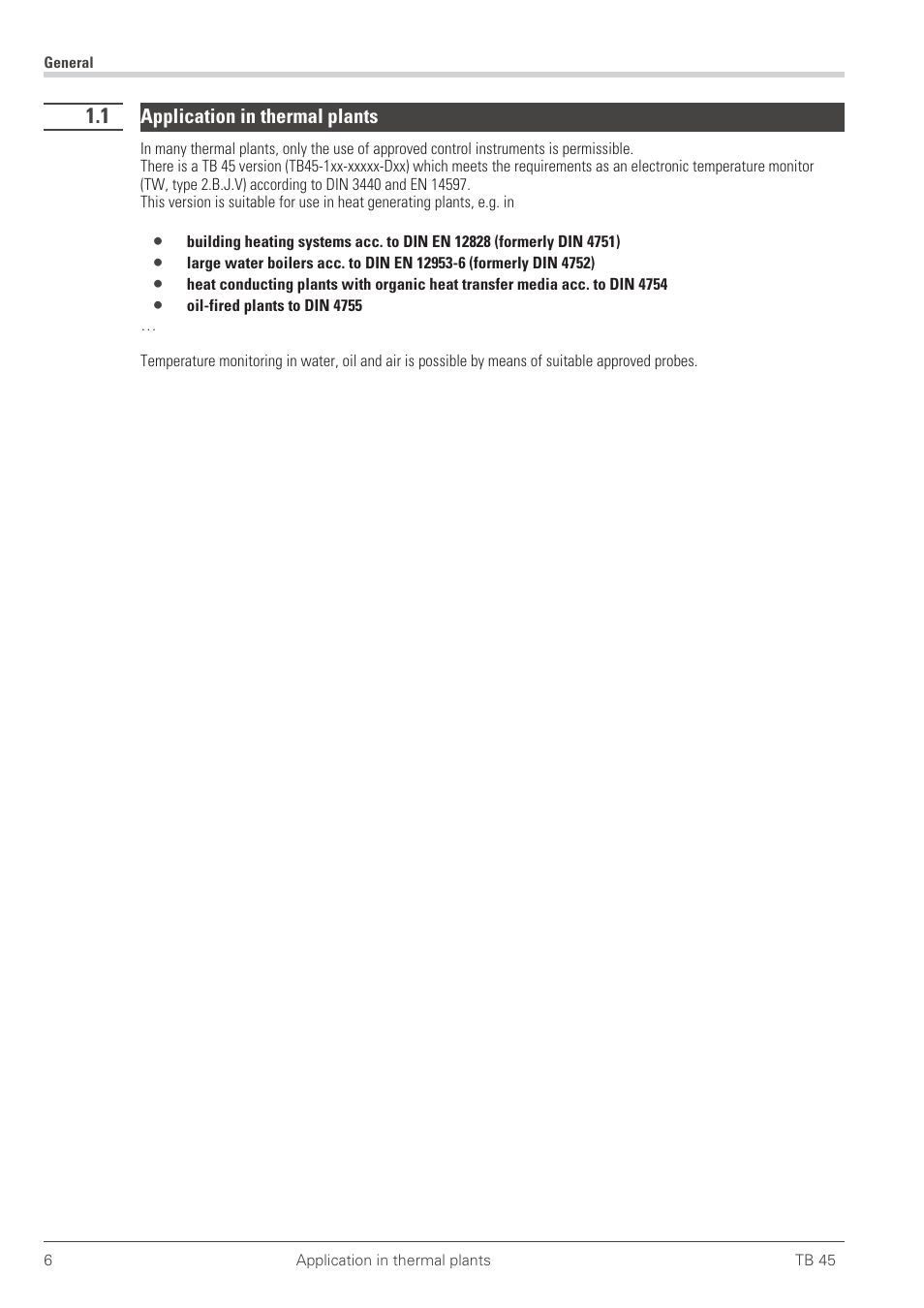 1 application in thermal plants 6, Application in thermal plants | West Control Solutions TB 45 Temperature Monitor User Manual | Page 6 / 52