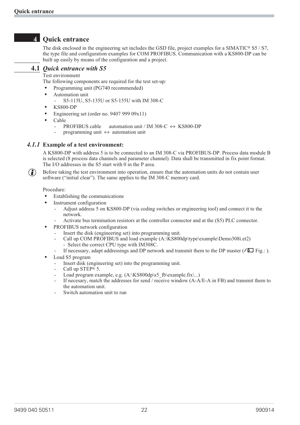 4quick entrance | West Control Solutions KS 800 Profibus Interface Manual User Manual | Page 22 / 52